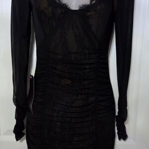 bebe Black Mesh Long Sleeve Dress